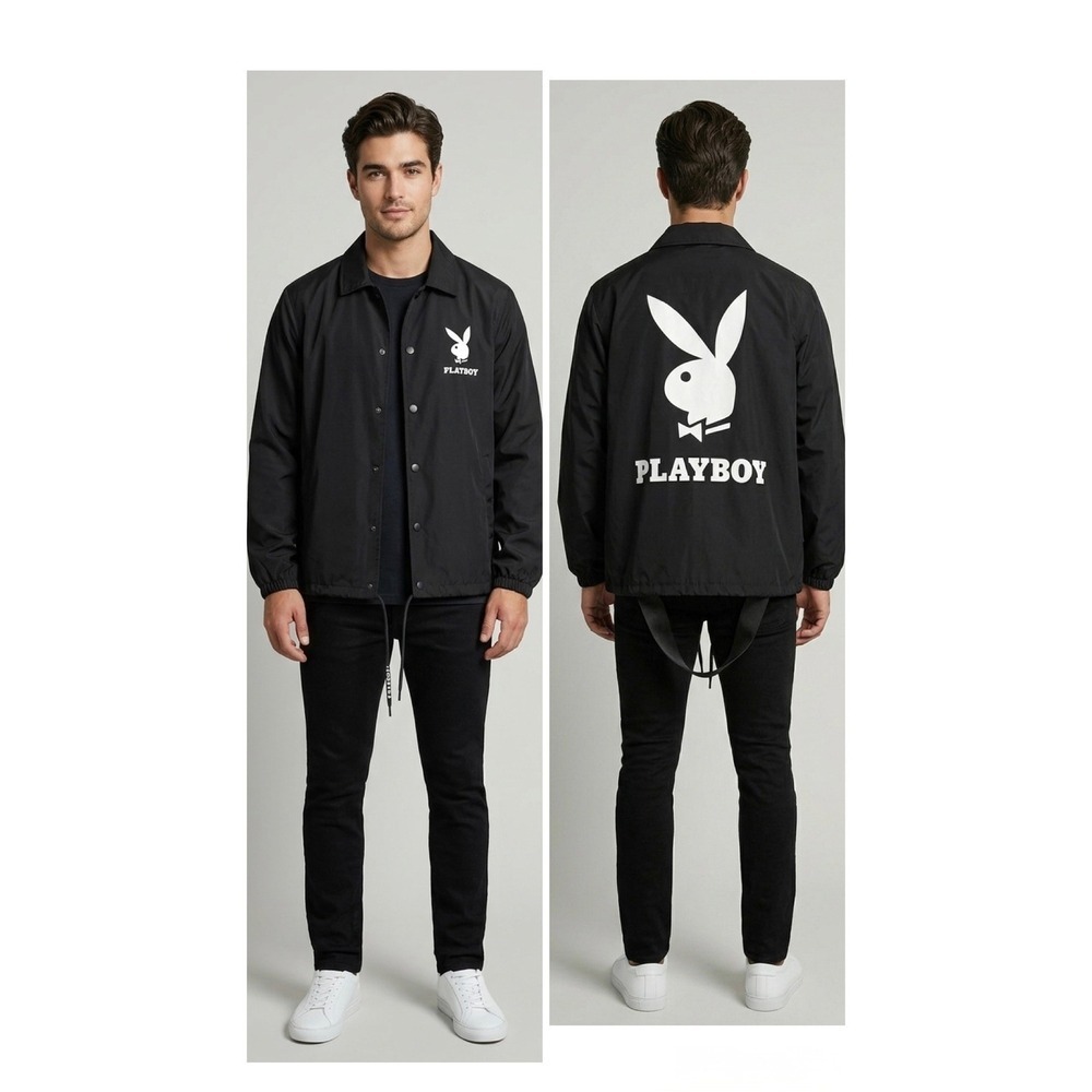 Eleven Paris Playboy Coach Jacket Mens XL Black Windbreaker Bunny Logo 20S1OU09